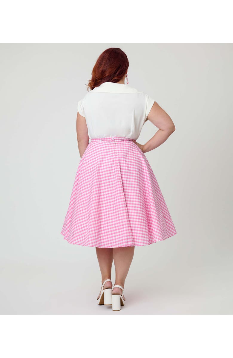 Unique Vintage Plus Size Sally Swing Skirt, Alternate, color, Pink Gingham Print