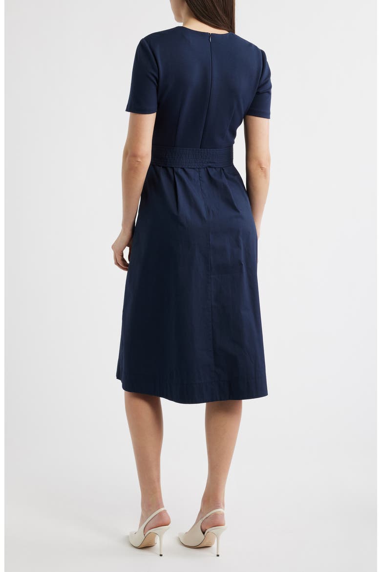 Jewel Neck Tie Waist Midi Dress, Alternate, color, NAVY