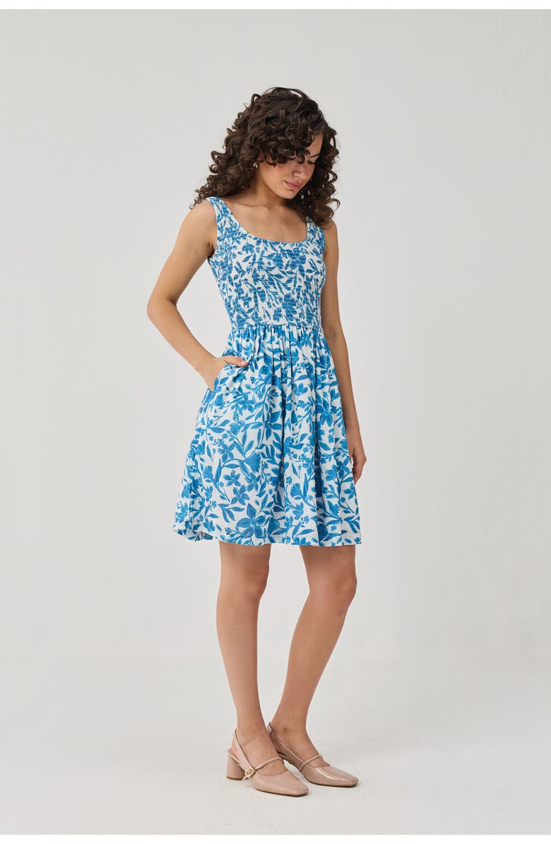 Reistor Smocked Short Dress, Alternate, color, Blue Porcelain