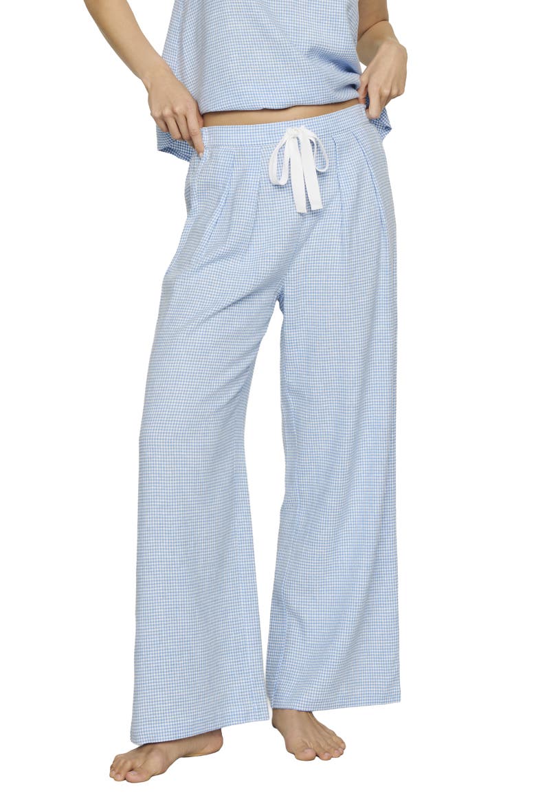Linen Blend Drawstring Lounge Pants, Main, color, GINGHAM WHITE/ SUMMER