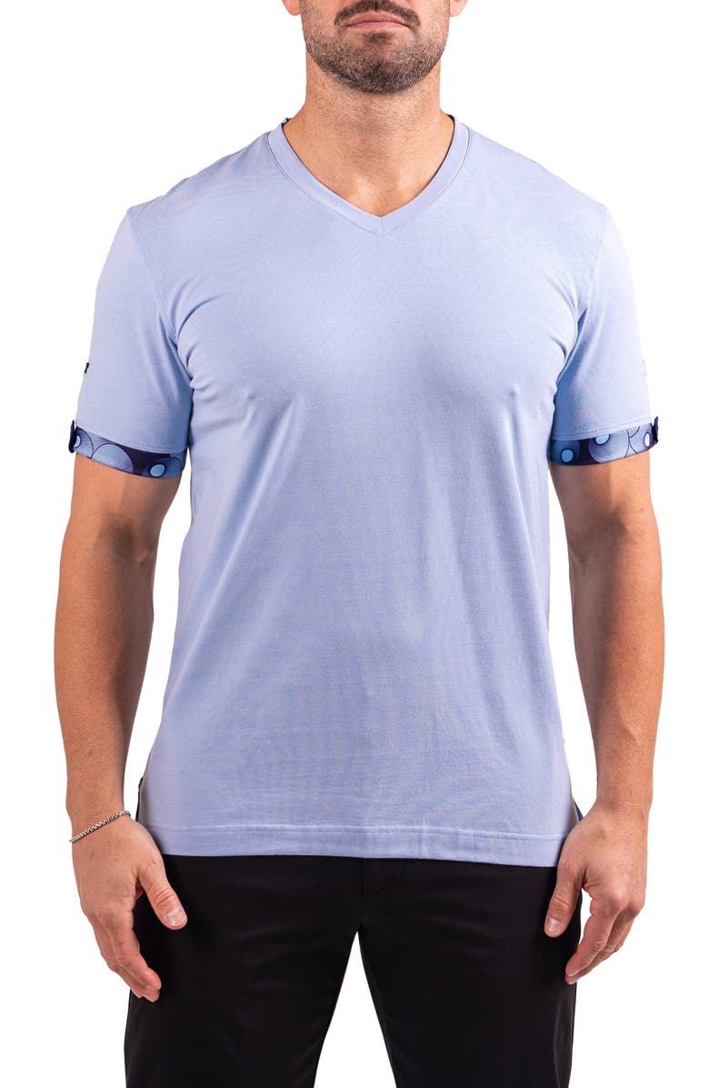 Maceoo Vivaldi Sky Blue V-Neck Cotton T-Shirt, Main, color, Blue