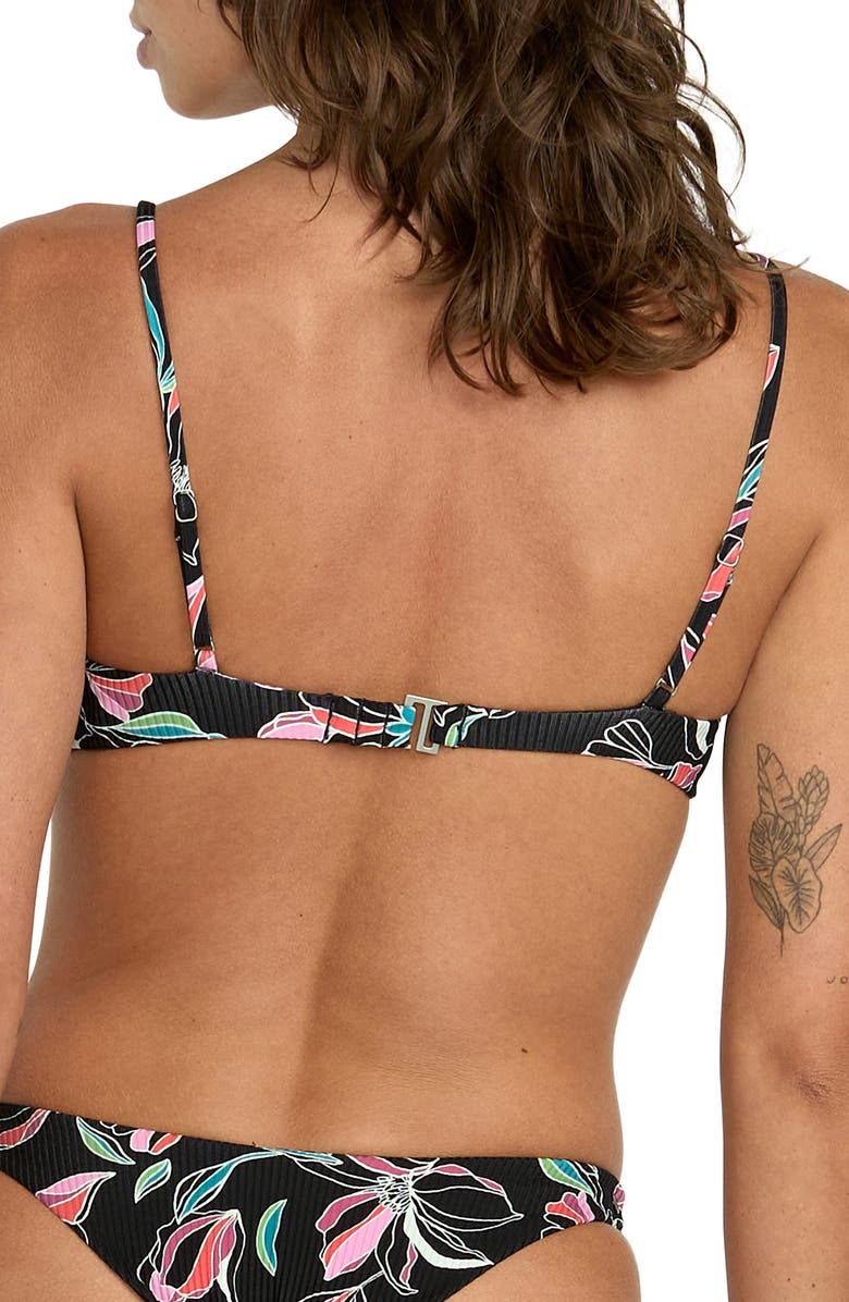 Volcom Dream In Bloom Twist Rib Bikini Top, Alternate, color, Black Multi