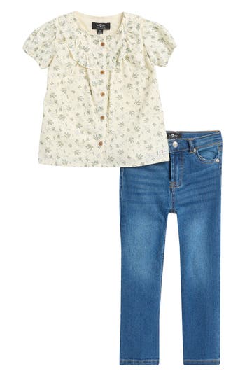 7 For All Mankind Kids' Puff Sleeve Top & Jeans Set