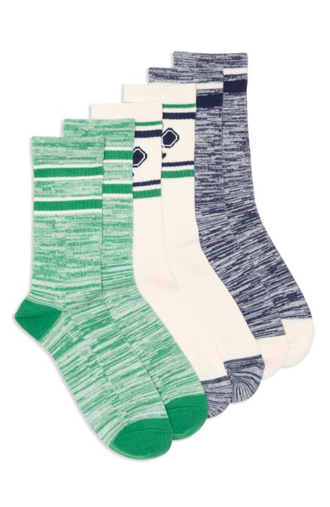 Conversational Sporty 3-Pack Assorted Crew Socks