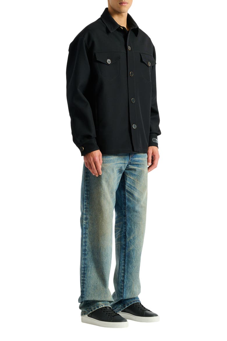 Wool twill overshirt, Main, color, black
