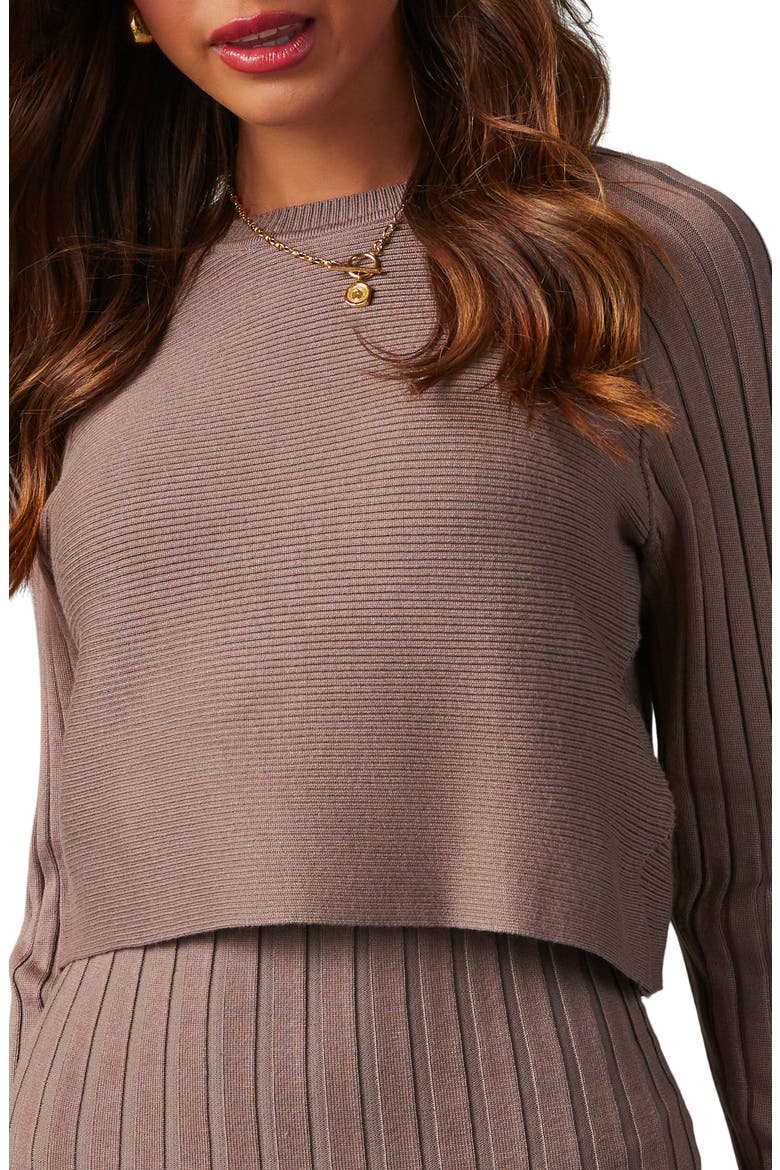 Full of Surprises Long Sleeve Rib Sweater Dress, Alternate, color, TAUPE