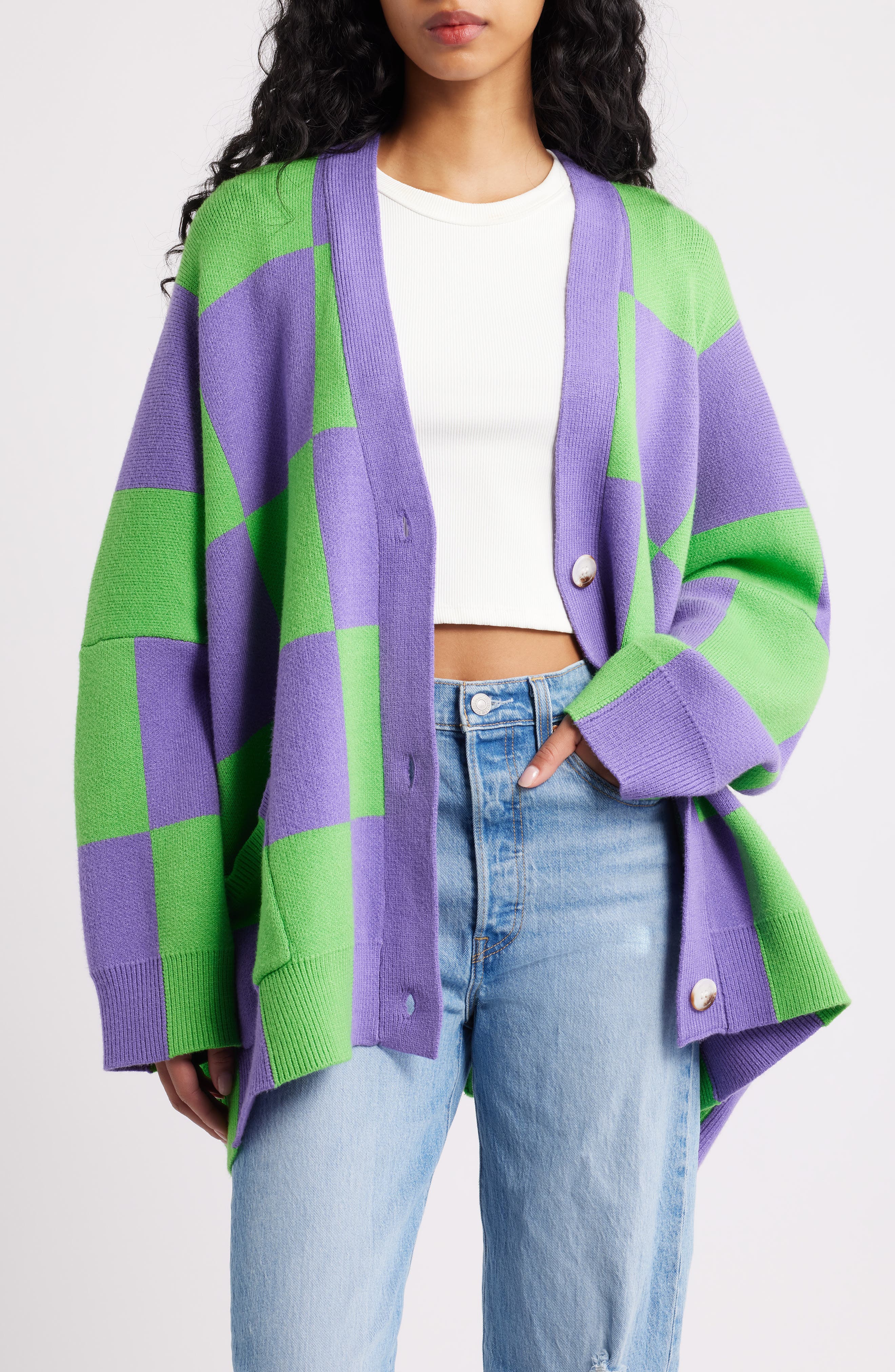 Love You Oversize Checkered Cardigan