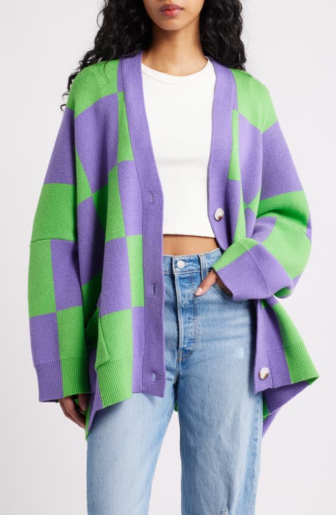 Love You Oversize Checkered Cardigan