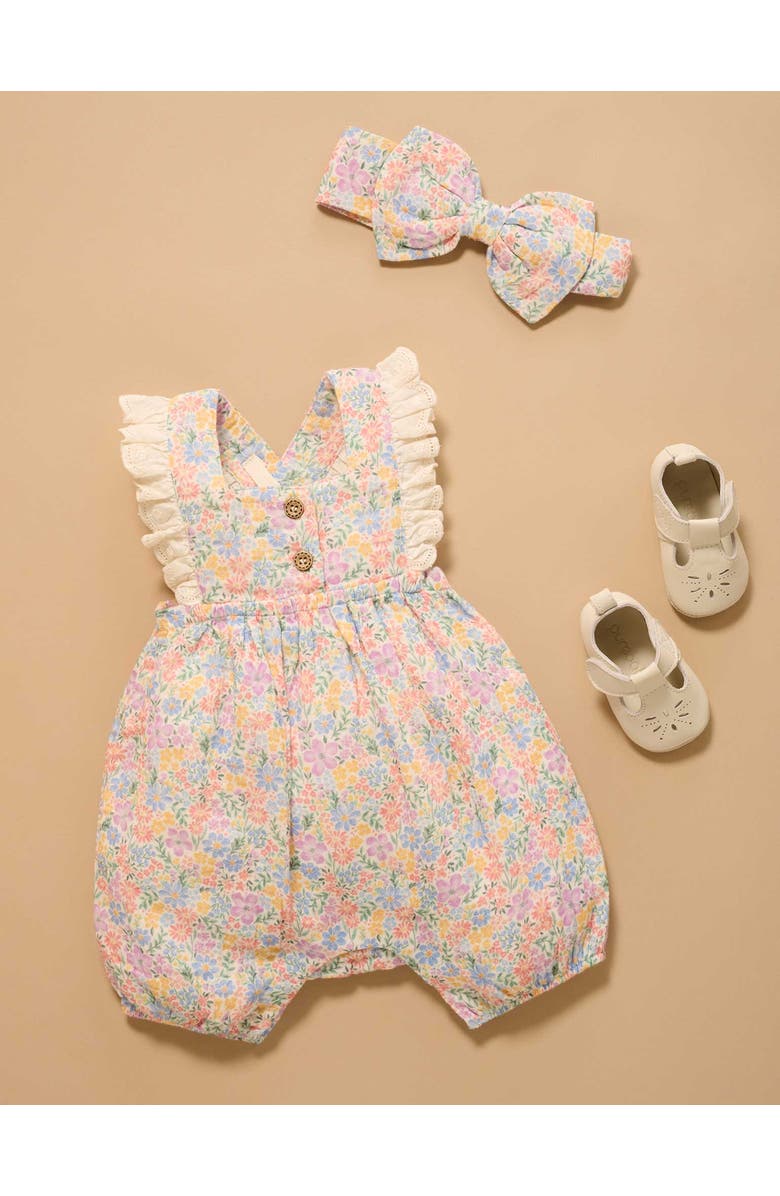 Purebaby Floral Frilly Romper, Alternate, color, Isabella Print