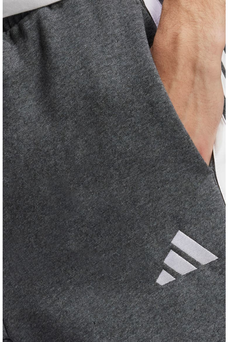 Essential 3-Stripes Fleece Shorts, Alternate, color, MEDIUM GREY HEATHER/ BLACK