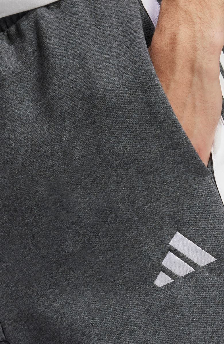 adidas Essential 3-Stripes Fleece Shorts, Alternate, color, Medium Grey Heather/ Black