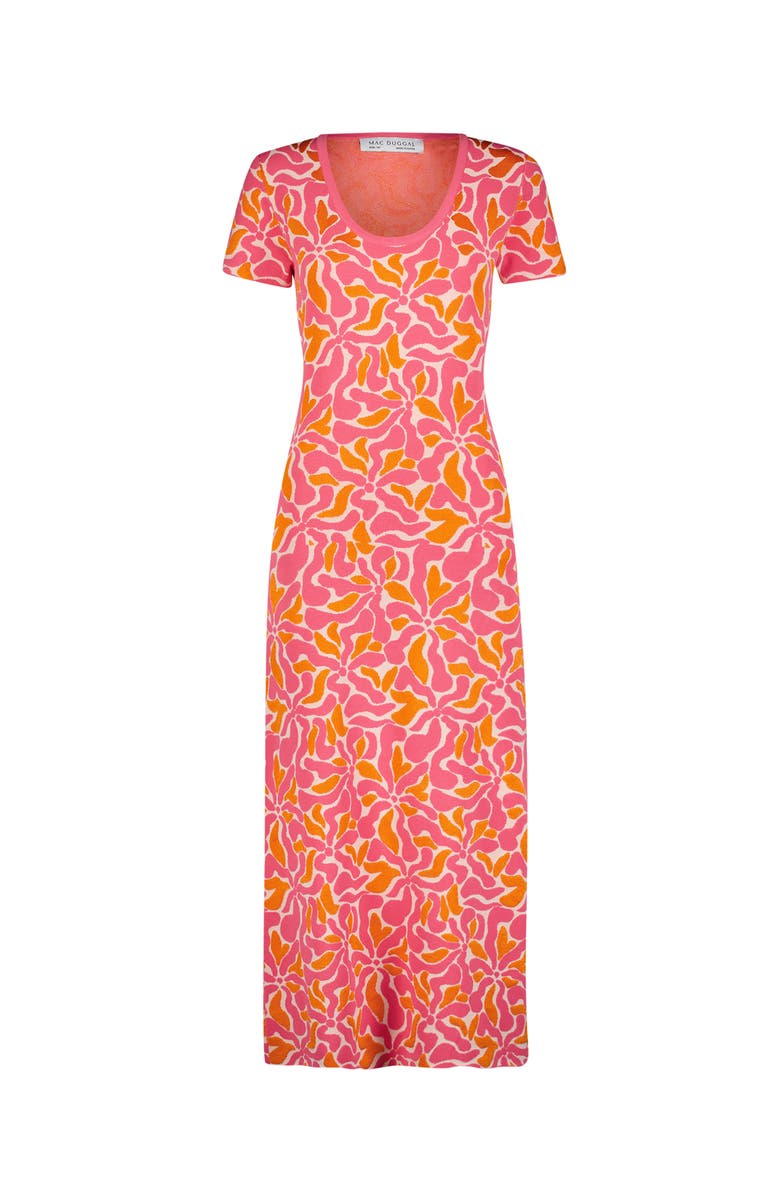 Mac Duggal Short Sleeve Scoop Neck Floral Knit Maxi Dress, Alternate, color, Hot Pink Multi