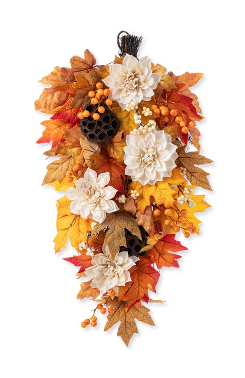 28"H Fall Dahlia Lotus Pod and Berry Teardrop