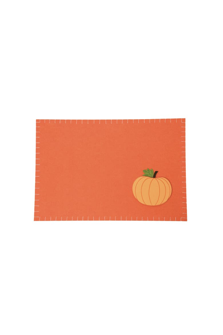 Felt Harvest Pumpkin Placemats Set of 6, 12" x 18", Main, color, Orange