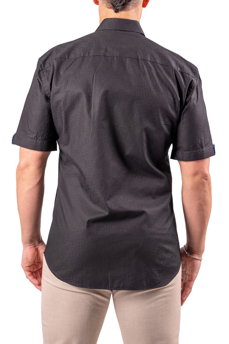 Galileo Resistance0144 Black Geo Jacquard Short Sleeve Cotton Button-Up Shirt, Alternate, color, BLACK