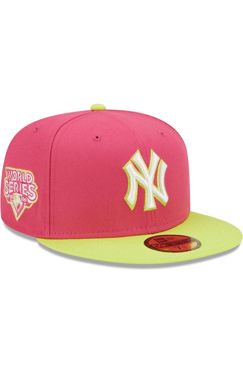 New Era Men's New Era Pink New York Yankees 2009 World Series Champions Beetroot Cyber 59FIFTY Fitted Hat, Main, color, 