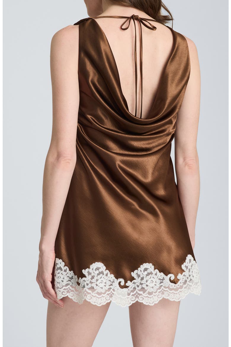 Tie Back Lace Trim Satin Minidress, Alternate, color, BRUNETTE