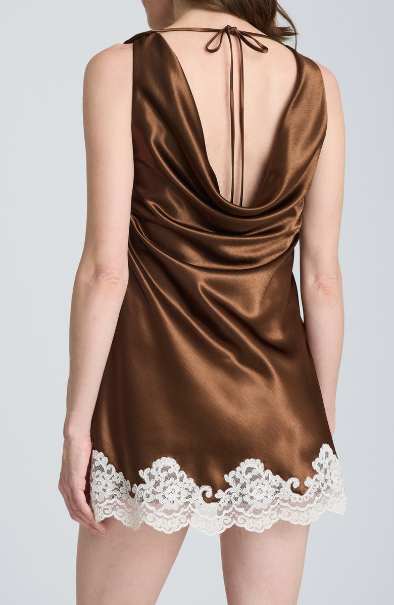 Kenneth Cole Tie Back Lace Trim Satin Minidress, Alternate, color, Brunette