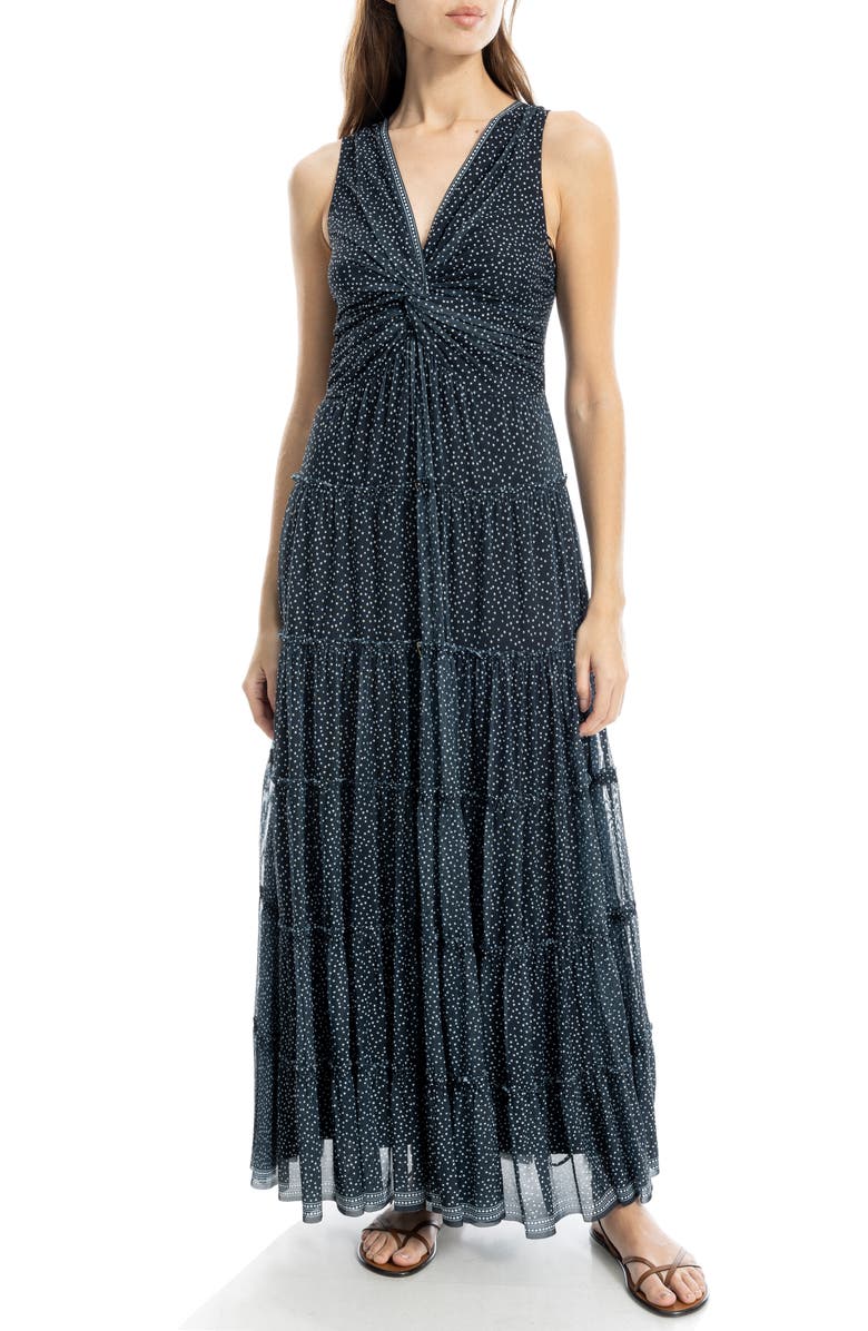 MAX STUDIO Twist Front Sleeveless Maxi Dress, Alternate, color, Black/ Ivory Random Dot