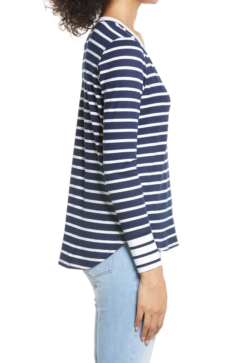 Stripe V-Neck Butter Top, Alternate, color, NAVY/ IVORY