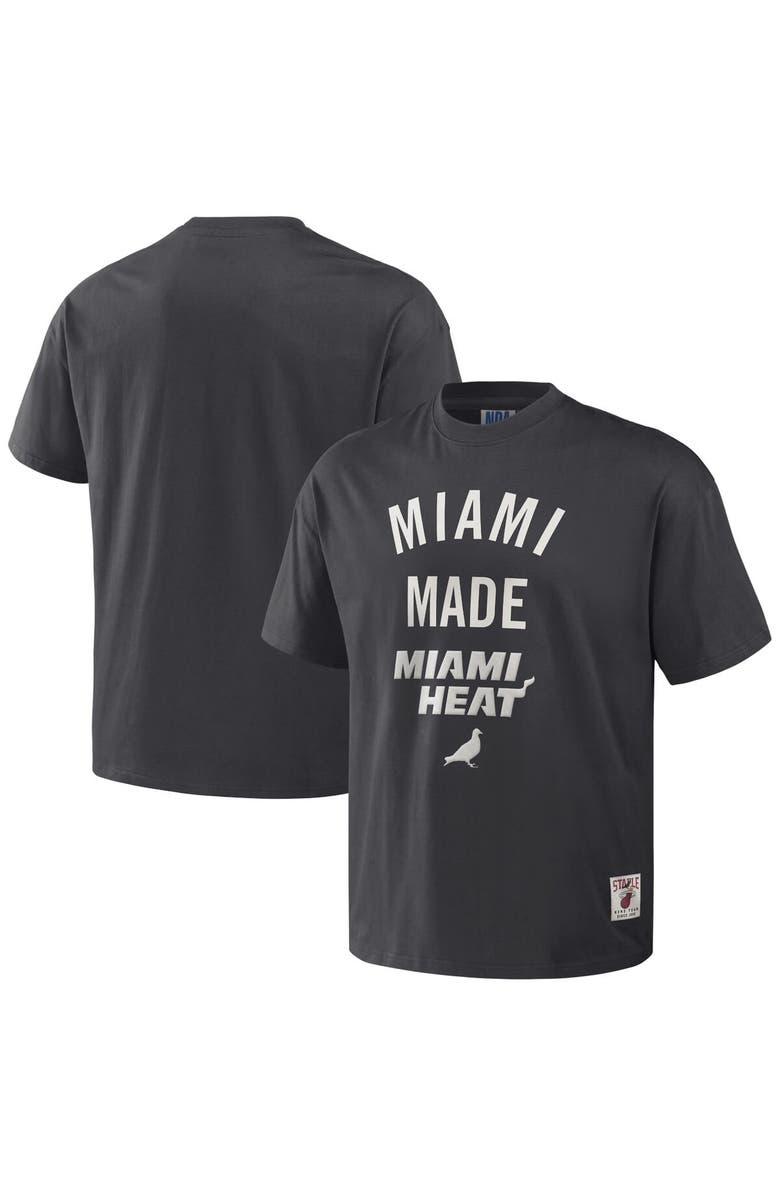 STAPLE Men's NBA x Staple Anthracite Miami Heat Heavyweight Oversized T-Shirt, Main, color, 
