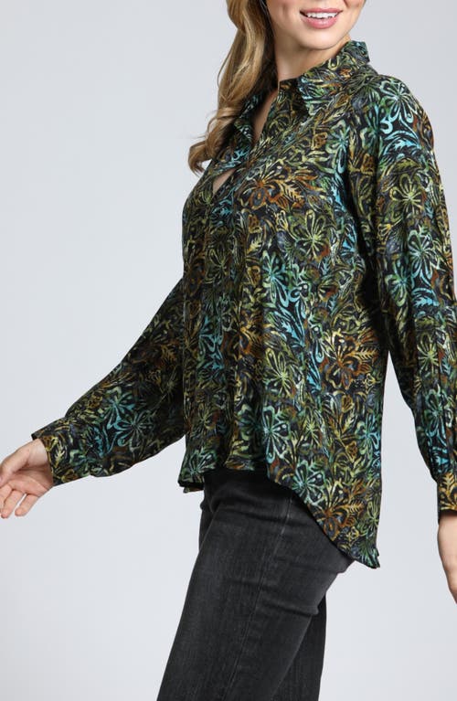 Apny Floral Print Popover Top In Green Multi