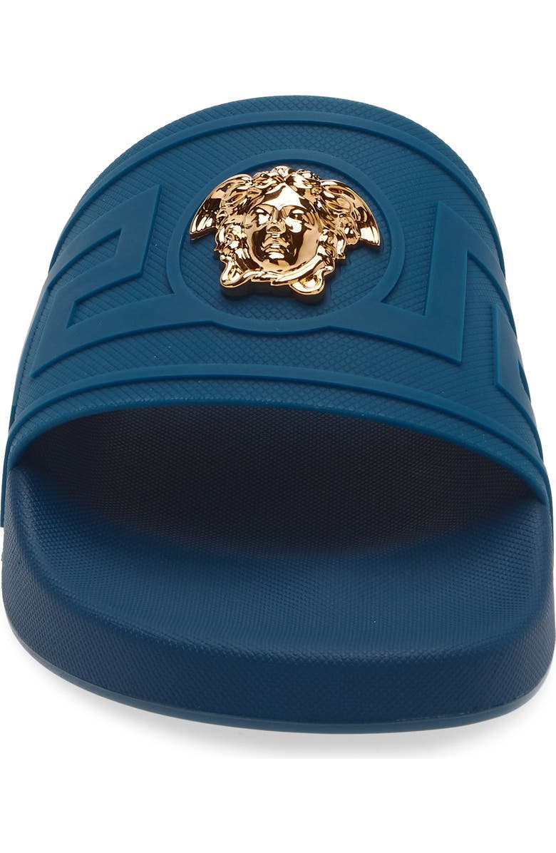 Versace La Medusa Slide Sandal, Alternate, color, Petrol Blue Gold
