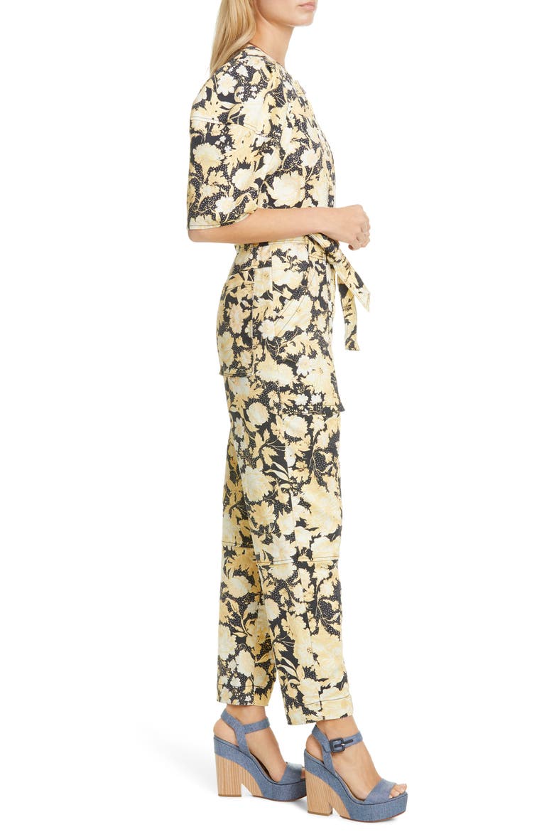 Gold Leaf Puff Sleeve Utility Jumpsuit, Alternate, color, BLACK COMBO