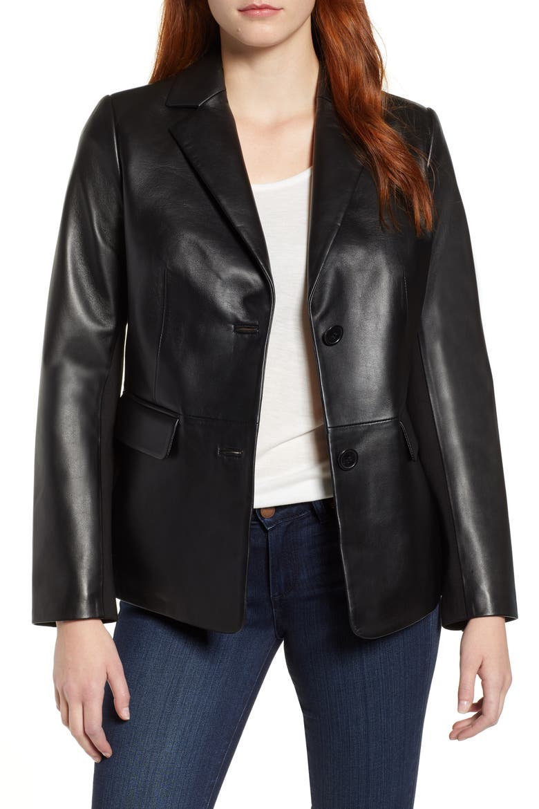 Updated Leather Blazer, Main, color, BLACK