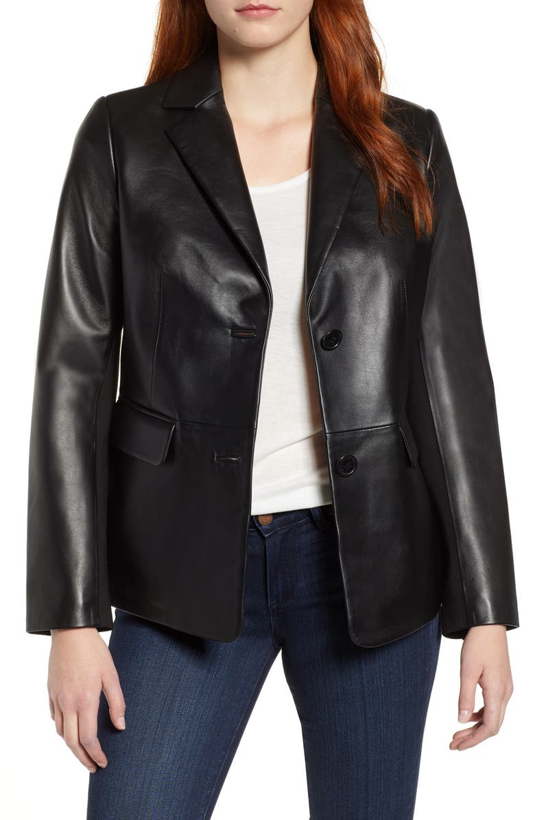 Via Spiga Updated Leather Blazer, Main, color,