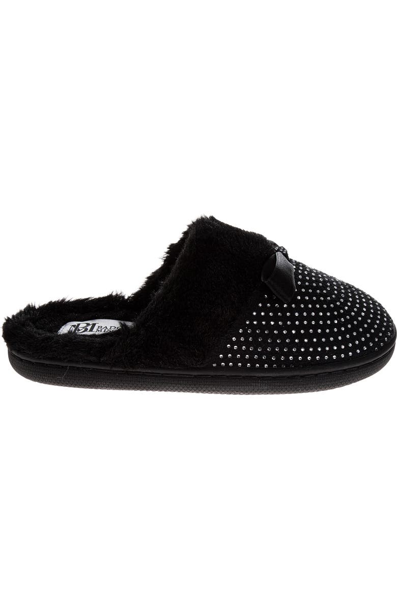 BADGLEY MISCHKA Faux Fur Rhinestone Scuff Slipper, Alternate, color, Black
