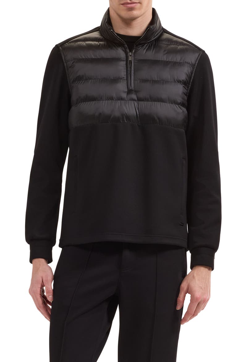 Soft Touch Quilted Quarter Zip Pullover, Main, color, BLACK