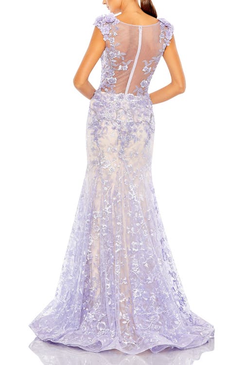 Mac Duggal Embellished Cap Sleeve Cowl Neck Trumpet Gown In Lilac Nude