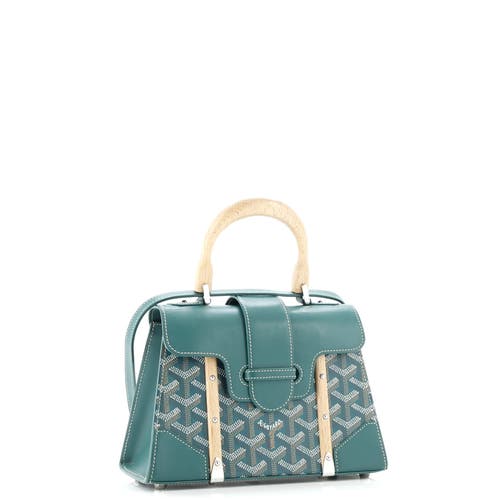 Pre-owned Goyard  Goyard Structured Saigon Top Handle Bag Coated Canvas With Leather Mini In Green