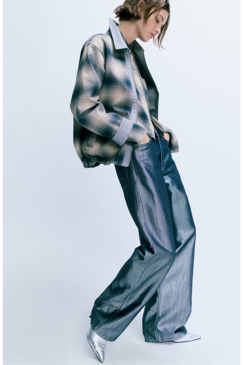 Marin Plaid Crop Button-Up Shirt, Alternate, color, NAVY PLAID