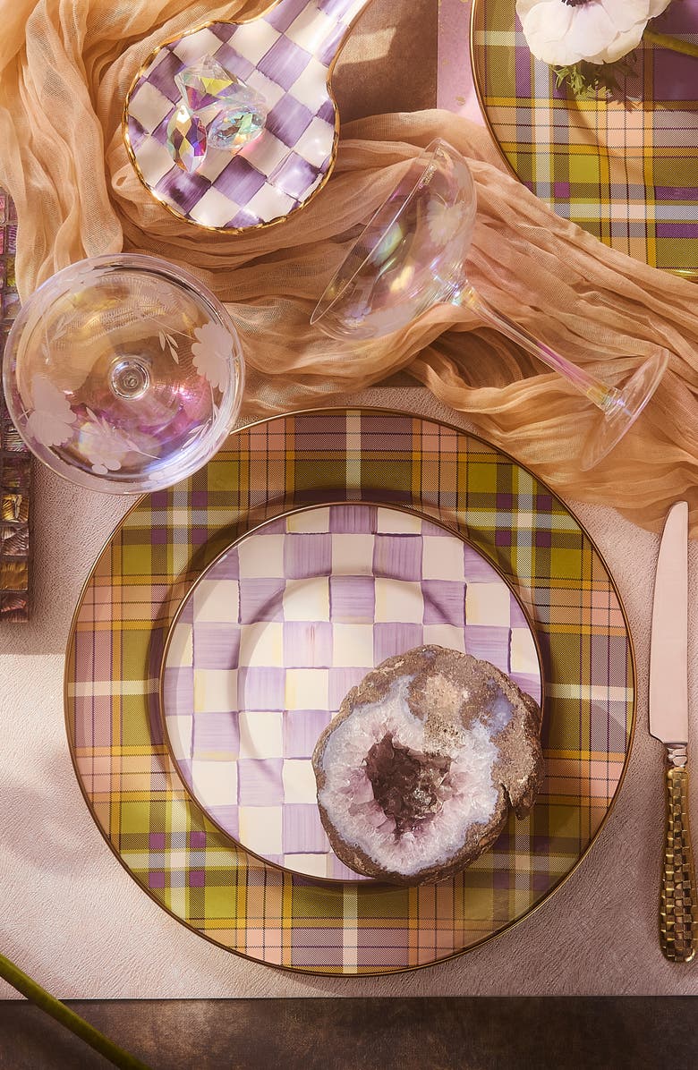 MACKENZIE CHILDS Tartan Violet Enameled Steel Charger Plate, Alternate, color, Tartan Violet