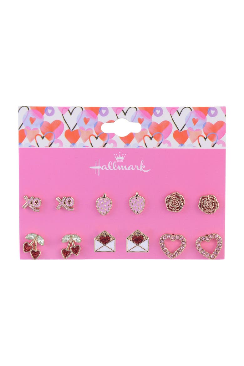 6-pack Earring Set, Alternate, color, Red, Pink, Gold