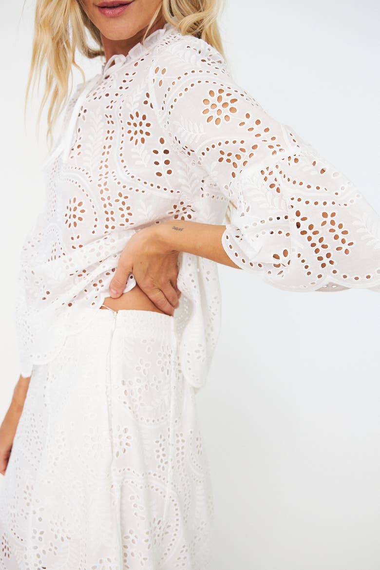 Brizacras Eyelet Tie Neck Blouse, Alternate, color, White