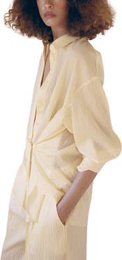 MANGO Limonce Side Tie Button-Up Shirt