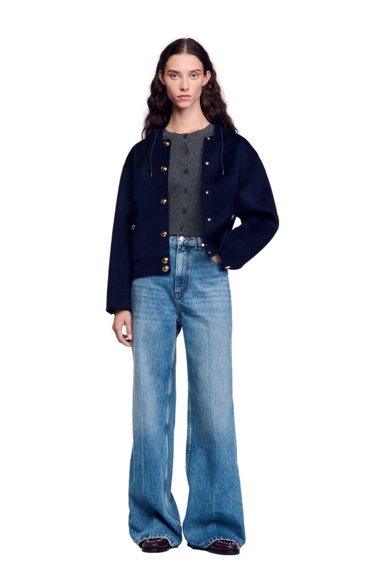 SANDRO Double-faced wool coat, Alternate, color, 