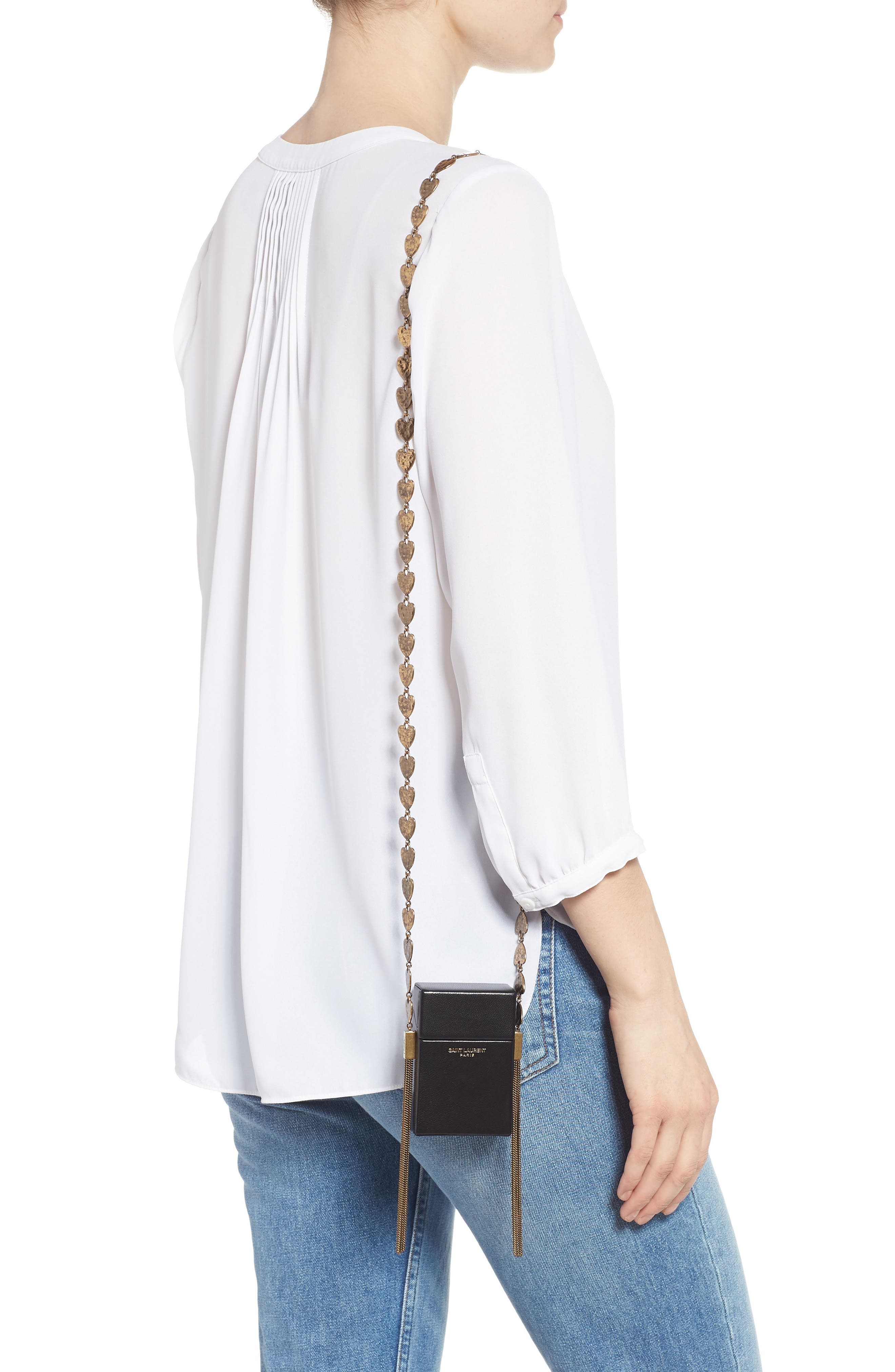 Saint Laurent Smoking Leather Minaudière, Alternate, color, 