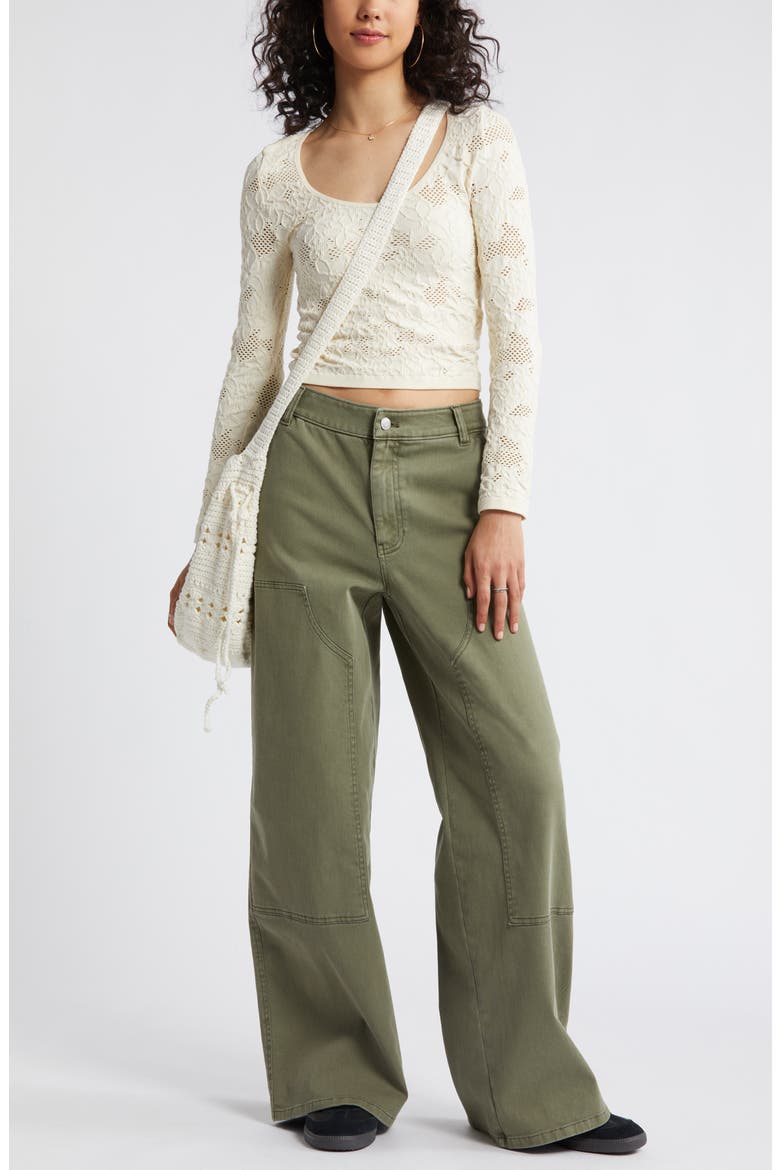 Mid Rise Wide Leg Twill Carpenter Pants, Alternate, color, GREEN LICHEN