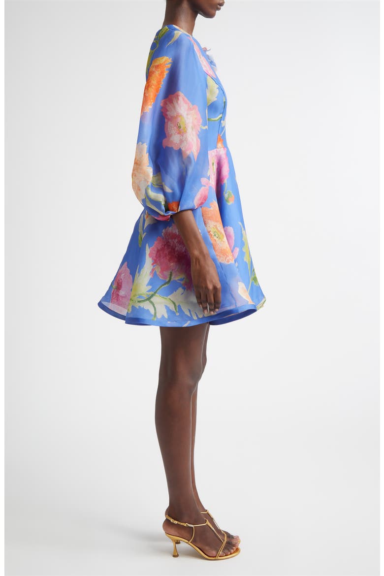 Poppy Print Floral Puff Sleeve Silk Organza Minidress, Alternate, color, BLUEBELL MULTI