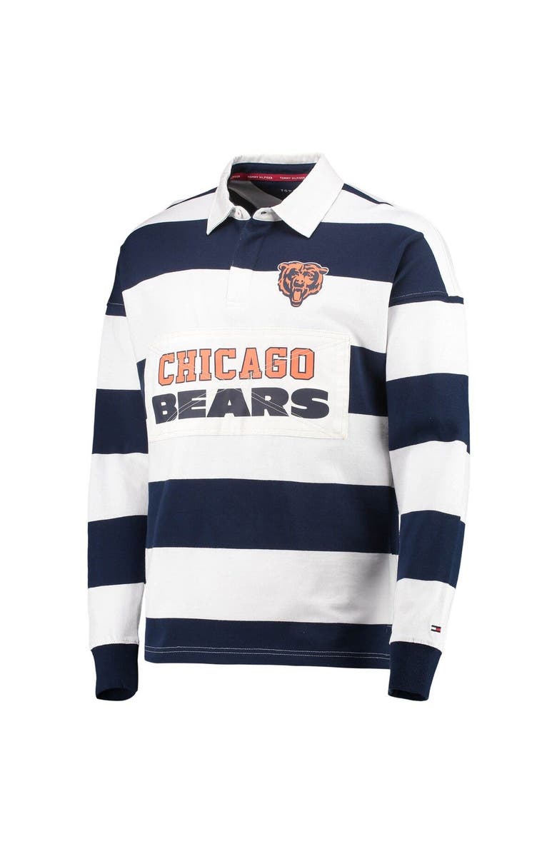 Tommy Hilfiger Men's Tommy Hilfiger Navy/White Chicago Bears Varsity Stripe Rugby Long Sleeve Polo, Alternate, color,