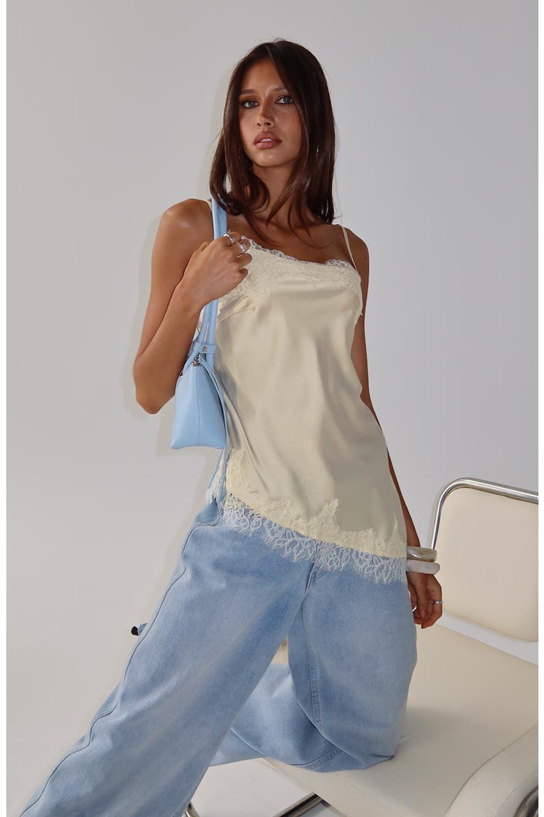 Winta Lace Trim Asymmetrical Satin Camisole, Alternate, color, CREAM