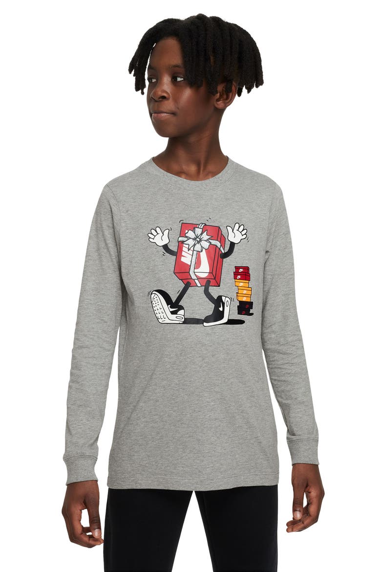 Kids' Sportswear Long Sleeve Graphic T-Shirt, Main, color, DARK GREY HEATHER
