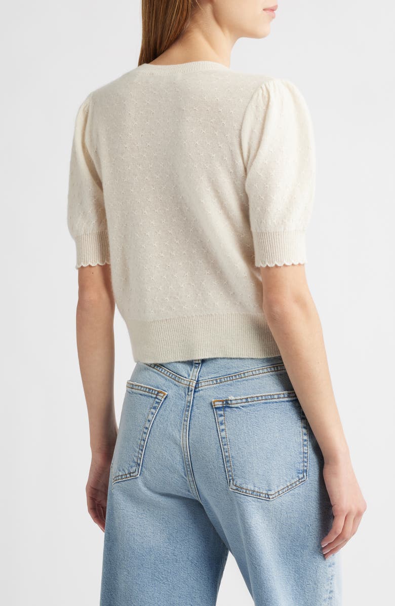 FRAME The Cashmere Pointelle Puff Sleeve Cardigan, Alternate, color, 