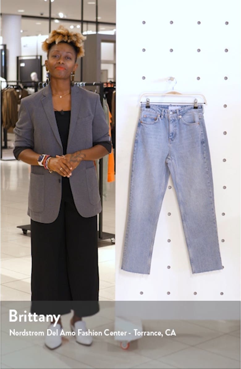 High Waist Raw Hem Straight Leg Ankle Jeans, sales video thumbnail