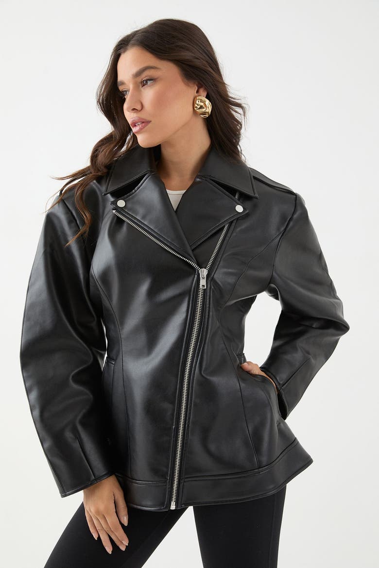 Faux Leather Biker Jacket, Main, color, Black