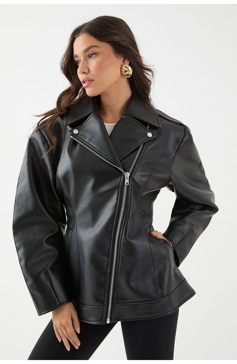 MissPap Faux Leather Biker Jacket, Main, color, Black